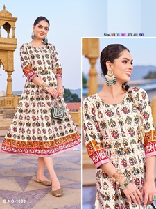 Patola & Foil Print Mirror Handwork Vêtements indiens et pakistanais en tissu de coton lourd prêt à l'emploi pour femmes - Product Image 5