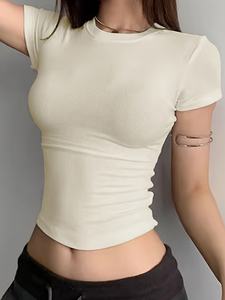 Nueva Camiseta Corta de Moda de Alta Calidad al por Mayor para Mujer, Camiseta Corta Informal de Manga Corta, Algodón Suave, Moda de Verano, Ropa Urbana - Product Image 3