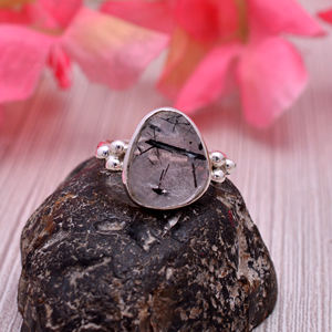 Christmas Gift Natural 925 Silver Black Rutile Quartz 18x12mm Uneven Oval Gemstone <b>Ring</b> 4.12 gm Sterling Silver Girl <b>Finger</b> <b>Ring</b> - Product Image 6