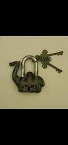 Candado de puerta de latón de diseñador decorativo con llaves, artesanal candado hecho a mano, cerradura de Llave doble con forma de caballo - Product Image 5