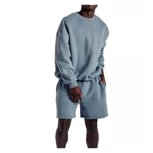 Custom LOGO Cotton Crewneck Sweatshirt <b>Set</b> Plain Sweat <b>Set</b> Shorts Men's Crew Neck Sweatshirt and Shorts <b>Set</b> - Product Image 4