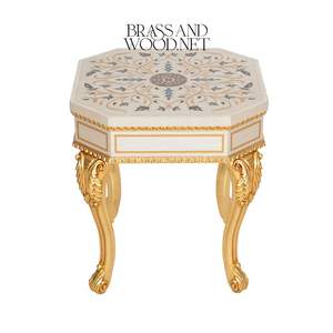 Mesa Auxiliar Octogonal de Lujo con Arte Floral Pintado a Mano y Patas Talladas con Hojas de Oro para Decoración Clásica de Sala de Estar - Product Image 1
