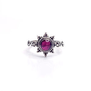 3.8 Grams Yellow Gold <b>Garnet</b> Statement <b>Ring</b> Geometric Bezel Setting with Rhodium Plating Everyday Wear Jewelry - Product Image 1