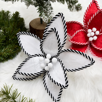 Branches de fleurs artificielles en velours rouge et blanc pour décorations de Noël
