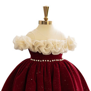 Vestido de princesa de terciopelo de invierno de alta calidad para niñas, OEM, ODM, hecho en Vietnam durante 12 años, diseño de media manga con volantes y hombros - Product Image 4