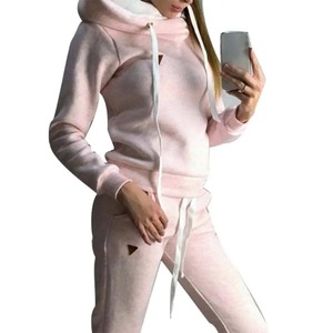 Survêtement femmes 2 pièces jogging costumes pour femmes costume couleur unie survêtements polaire doublé sweats à capuche pantalon ensemble - Product Image 5