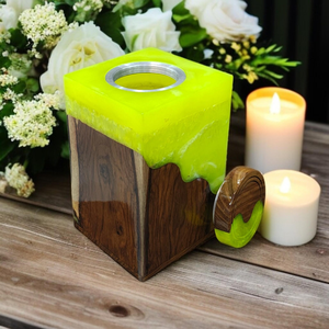Urna de cremación de resina amarilla neón y madera hecha a mano, recuerdo conmemorativo moderno, urnas de cremación para mascotas y humanos - Product Image 5