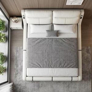 <span class=keywords><strong>Lit</strong></span> double à profil bas en cuir mat <span class=keywords><strong>avec</strong></span> empiècements, idéal pour appartement compact, cadre de <span class=keywords><strong>lit</strong></span> de luxe pour mariage, ensemble de chambre à coucher - Product Image 4