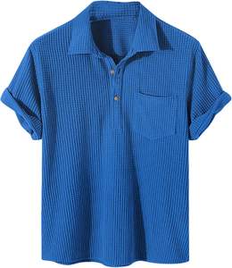 Waffle de algodón de primera calidad para hombre, camisa de polo transpirable, antibolitas, hombro caído, patrón sólido, marca personalizada a la moda - Product Image 1