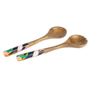 Ensemble de serveurs à salade avec manche en résine, ensemble d'outils de cuisine en bois de mangue d'acacia naturel disponible en Inde - Product Image 6