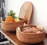 Ensemble de paniers de rangement ronds en rotin pour fruits et pain Récipients d'organisation en osier pour aliments - Product Image 3