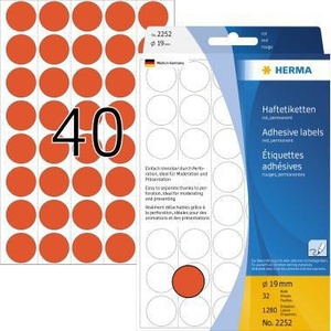 HERMA 19mm <b>Red</b> <b>Paper</b> Marking Dots 1,280 Labels/Pack Office Adhesive Tape - Product Image 1