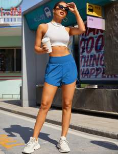 Pantalones cortos para mujer, pantalones cortos atléticos de cintura alta, pantalones cortos elásticos impermeables para gimnasio y entrenamiento con bolsillo para correr y Deportes - Product Image 5