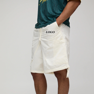 Shorts pour hommes en coton mélangé, durables, couleur unie, taille élastique ajustable, shorts cargo en coton pour hommes / couleur unie décontractée - Product Image 1