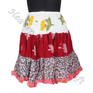Mini jupes en coton avec écusson vintage indien ethnique Hippi Sari Mini jupe sexy en coton avec écusson multicolore élégant Boho pour l'été - Product Image 5