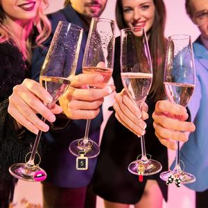 Liontin kaca anggur besi tahan karat Logo kustom dengan cincin emas liontin identifikasi minuman khusus untuk pesta - Product Image 6