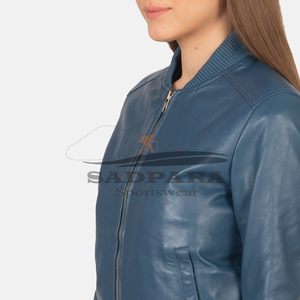 Venta al por mayor personalizada chaqueta de cuero genuino por encargo del diseño del logotipo de las mujeres chaqueta de cuero de bombardero chaquetas largas de las mujeres - Product Image 3