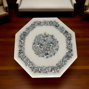Mesa de Centro Octogonal de Mármol Indio, Piedra Semipreciosa de Nácar, Hecha a Mano, Decoración para el Hogar y Casa de Campo - Product Image 1