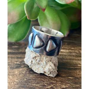 Alex Sanchez Stylish <b>Adjustable</b> Sterling Silver <b>Ring</b> Trendy Geometric Design with Inlay Size 8 for Fashionable Gift - Product Image 4
