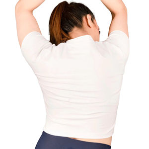 เสื้อยืดครอปคอกลมสำหรับผู้หญิง2025เสื้อครอปคอตตอนย้อมสีเรียบระบายอากาศเข้ารูปติดโลโก้ได้ตามต้องการ230GSM - Product Image 2