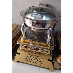 Chafing Dish Antiguo de Latón Pulido y Acero con Grabado - Product Image 2