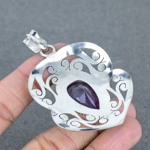 Bulk Wholesale Fashion <b>Jewelry</b> Natural Amethyst Gemstone Pear Shape Brass Pendant Necklace Silver Plated <b>Handmade</b> <b>Jewelry</b> - Product Image 4