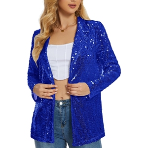 Veste blazer à paillettes de style court à simple boutonnage pour femme pour l'automne, le printemps et l'hiver Produit fini de couleur unie - Product Image 5
