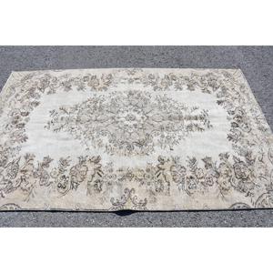 Tapis turc 5x8,2 pieds, grand tapis vintage, tapis persan en laine blanc et marron - Product Image 3