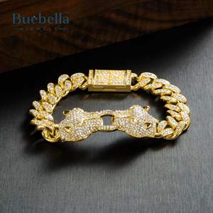 12MM 18K chapado en oro redondo Moissanite letra inicial Iced Prong pulsera cubana Hip Hop joyería para hombres - Product Image 3