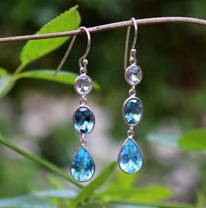 Boucles d'oreilles pendantes en topaze bleue plaquées or, argent sterling 925, bijoux tendance pour femmes, cadeau de mariage - Product Image 3