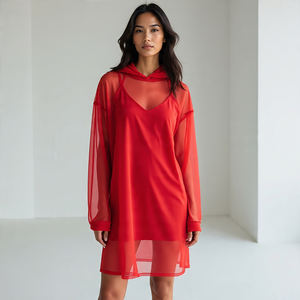 เสื้อฮู้ดตาข่ายโพลีเอสเตอร์แบบสวมหัวของผู้หญิงเสื้อฮู้ดตาข่ายผ้าโพลีเอสเตอร์แขนยาว - Product Image 1