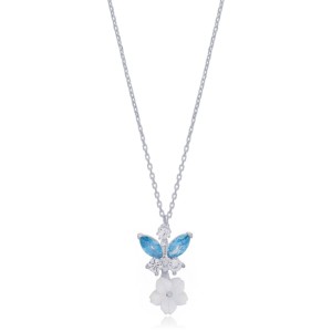 Collier Pendentif Fleur Délicate en Zircon Aigue-marine Plaqué Or Fait Main, Collection Charme d'Été, Bijoux en Argent Sterling 925 - Product Image 5