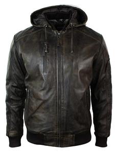 Blouson Bomber en Cuir Véritable pour Homme avec Capuche Amovible, Style Usé, Veste de Motard, Prix de Gros, OEM - Product Image 5