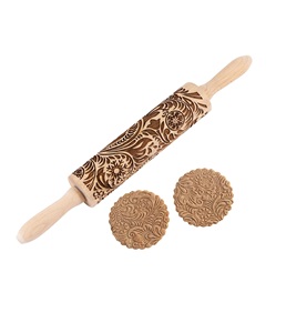 หมุดกลิ้งทำจากไม้สลักนูนสำหรับทำขนม Evermarket สลักลายนูนพร้อมดีไซน์ดอกไม้ลายคริสต์มาสเกล็ดหิมะ - Product Image 1