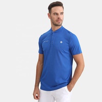 Chemises de golf pour hommes en coton de qualité supérieure, col mandarin, respirantes, anti-humidité, logo de marque personnalisé en silicone, bleu uni, pour l'extérieur