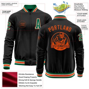 Custom Black Kelly Green-Orange Bomber Varsity Letterman Cremallera Chaqueta Cortavientos Streetwear vintage Hombres Varsity Jacket - Product Image 2