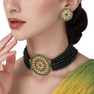 Collier ras du cou vert grand et rond pour les occasions de mariage - Product Image 3