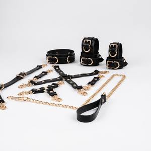 ชุดหนัง Cowhide ข้อมือข้อเท้าข้อมือคอปกกลับเข็มขัดและสายจูง 2 สาม 4 ทาง 11 ชิ้นชุด BDSM-0023 - Product Image 2