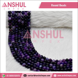 Quantité en gros de pierres polies et brillantes, agates rayées violettes de 6MM rondes, brins de perles de pierres précieuses - Product Image 4