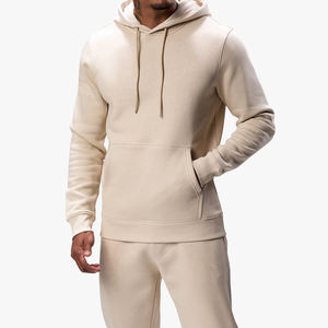 Color sólido 100% algodón gimnasio entrenamiento Fitness hombres chándal conjunto invierno pulóver Sudadera con capucha y pantalones de chándal cuello con capucha - Product Image 2