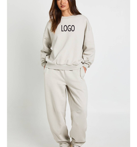 Conjunto Deportivo Informal de Cintura Alta, Algodón Suave y Grueso, Pantalones Deportivos Súper Holgados, Transpirables y de Secado Rápido, Cuello Redondo - Product Image 1