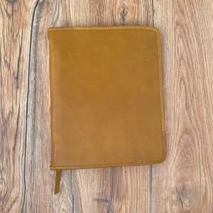 2024 Genuine Cowhide Leather Zipper <b>File</b> Folder Bag Hand Tooled Multifunction Portfolio Folder <b>A4</b> Leather Document <b>File</b> Folder - Product Image 4