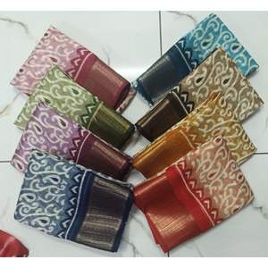 Vente en gros de 8 saris en lurex jacquard imprimés numériquement avec motifs floraux et géométriques, couleurs vives assorties - Product Image 5