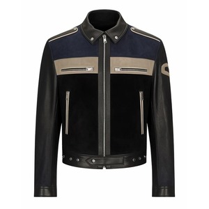 Veste en daim de haute qualité pour hommes tendance britannique avec blocage des couleurs, col montant personnalisé, peau de mouton pleine fleur, véritable tendance - Product Image 1