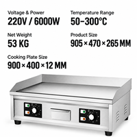 Grill électrique professionnel robuste 6000W, plaque de cuisson plate de 12 mm d'épaisseur, contrôle de température 2 zones, Teppanyaki de comptoir