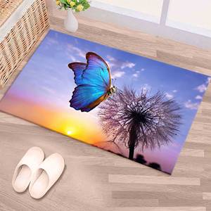 Tapis imprimé papillon morpho et pissenlit - Utilisation intérieure et extérieure, avec tapis à poils doux - Product Image 5