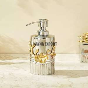 Dispensador de jabón de lujo con acabado brillante plateado, tocador, encimera, baño, Metal, Hotel, dispensador de jabón para lavar a mano - Product Image 1