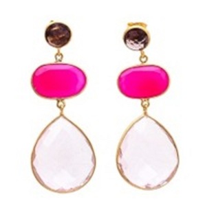 ใหม่มาถึงสีชมพูควอตซ์สีแดงม่วง Chalcedony และอเมทิสต์ควอตซ์พลอย925เงินสเตอร์ลิงลูกแพร์และรูปไข่ต่างหู - Product Image 1