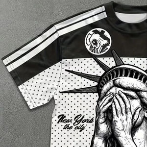 T-shirt à col rond ample en coton 100% tricoté, coupe ample, impression graphique personnalisée, streetwear, manches courtes pour homme - Product Image 6