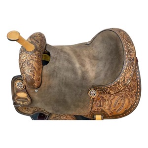 Selle de cheval à siège large avec support haut confort et construction robuste pour la piste d'entraînement et le rodéo Western Arbre en bois en cuir véritable - Product Image 3
